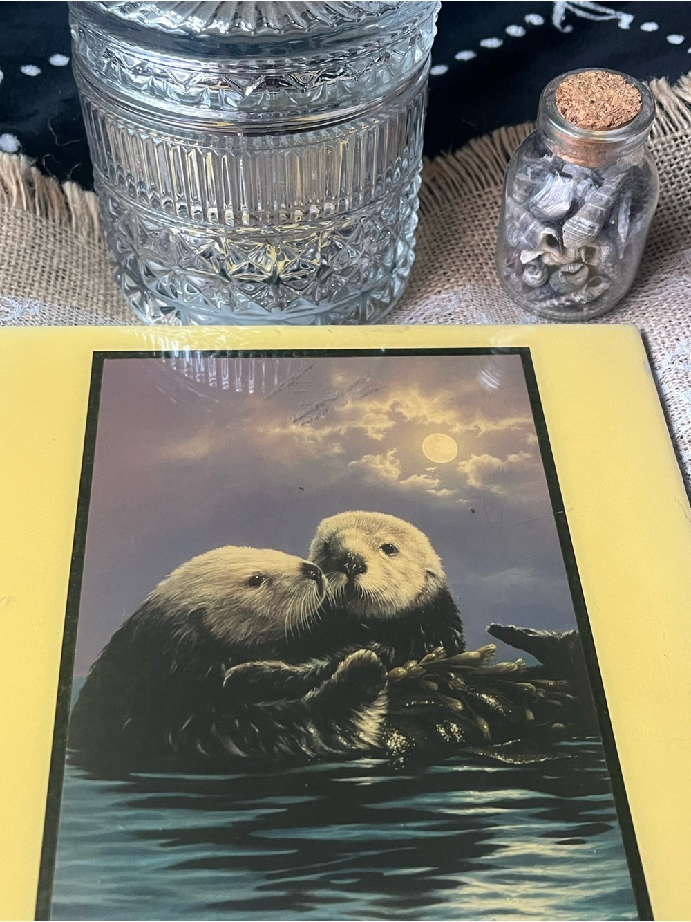 Sea Otter Wall Art Print in Yellow Frame